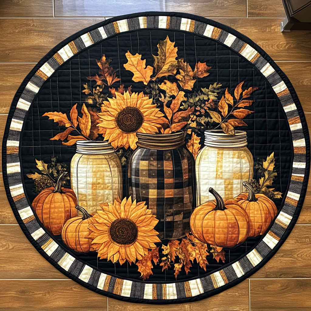 Autumn Radiance Quilted Round Mat Small Round Carpet Rugs Fall Gift Items