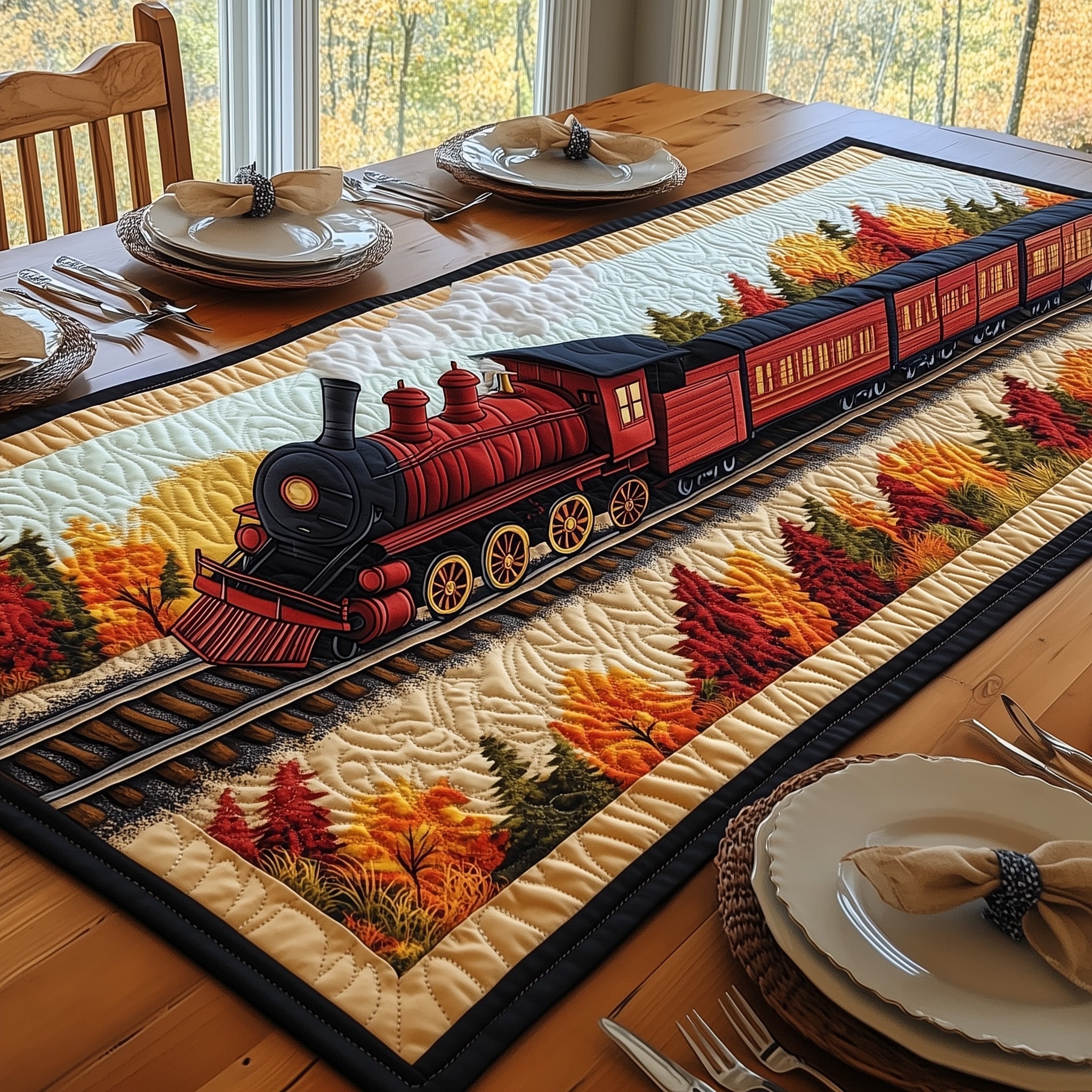 Autumn Rail Quilted Table Runner Dining Room Decor Mother's Day Gifts For Coworkers