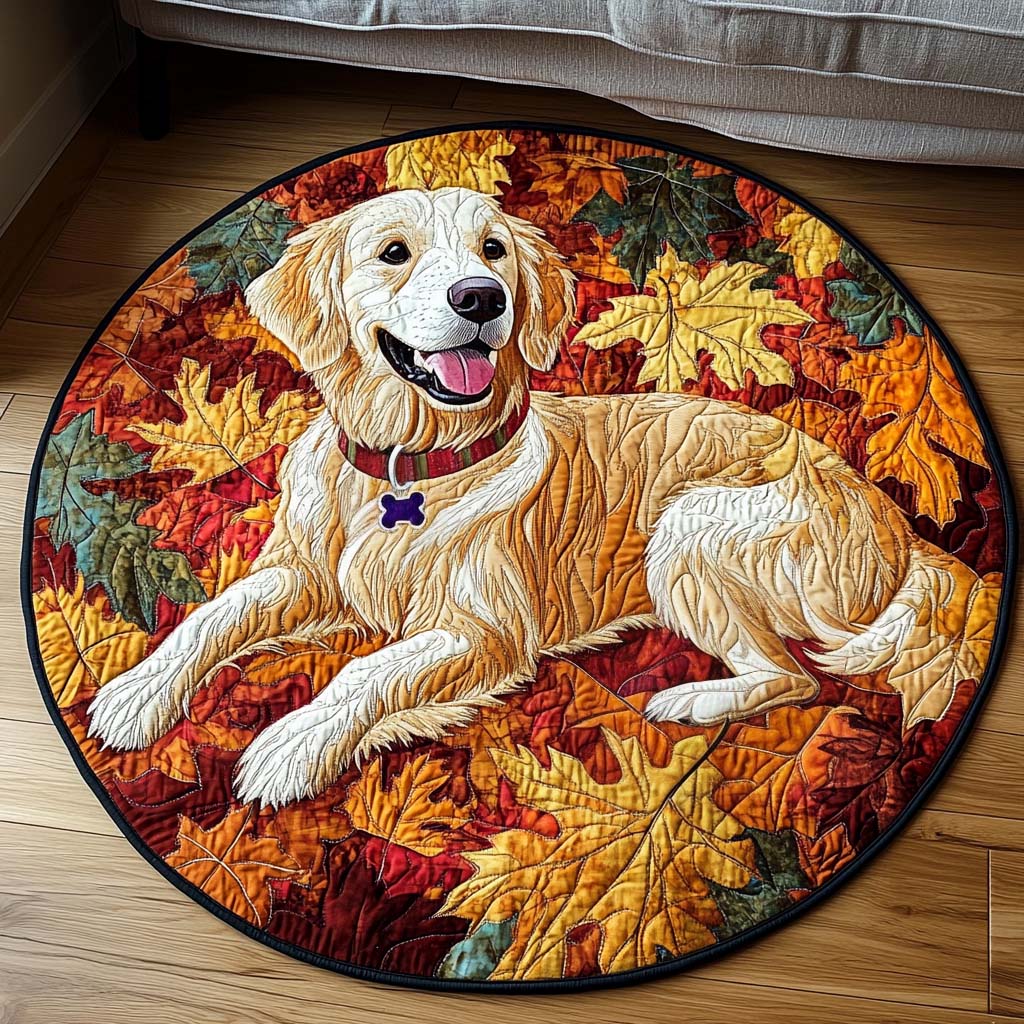 Autumn Retriever Moment Quilted Round Mat Small Round Carpets Presents For Dog Owners