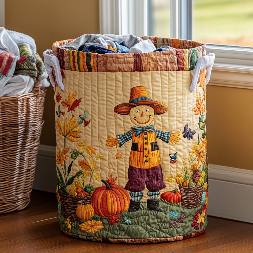 Autumn Scarecrow Quilted Laundry Basket Unique Laundry Basket Fun Fall Gift Ideas