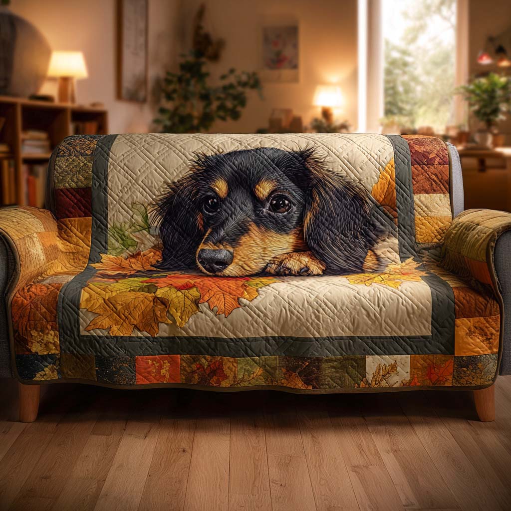 Autumn Snuggle Pup Quilted Sofa Cover Christmas Decor Gifts For Dog Parents