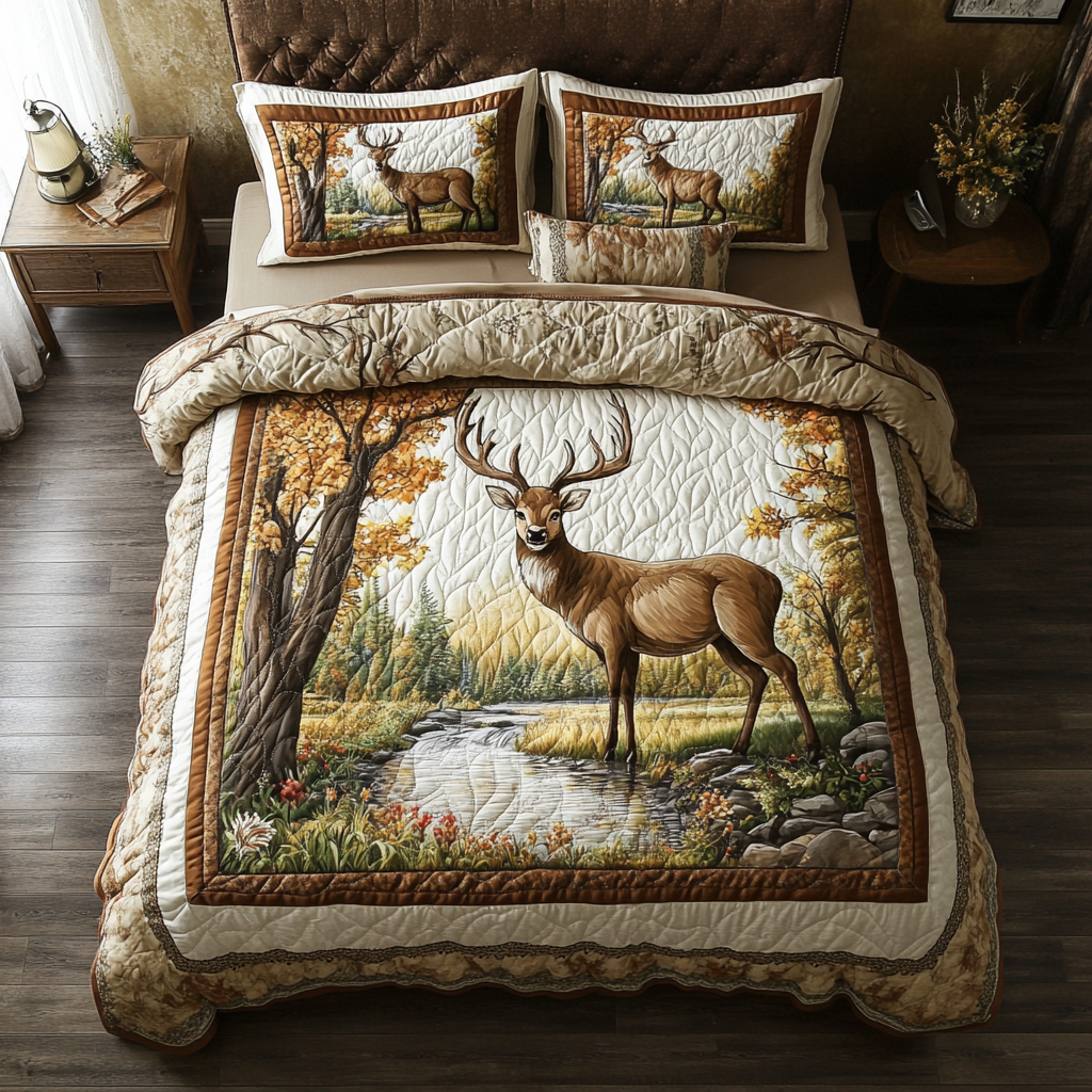 Autumn Stag Quilted Bedding Set Unique Bed Sheets Great Mother's Day Gifts For Mom