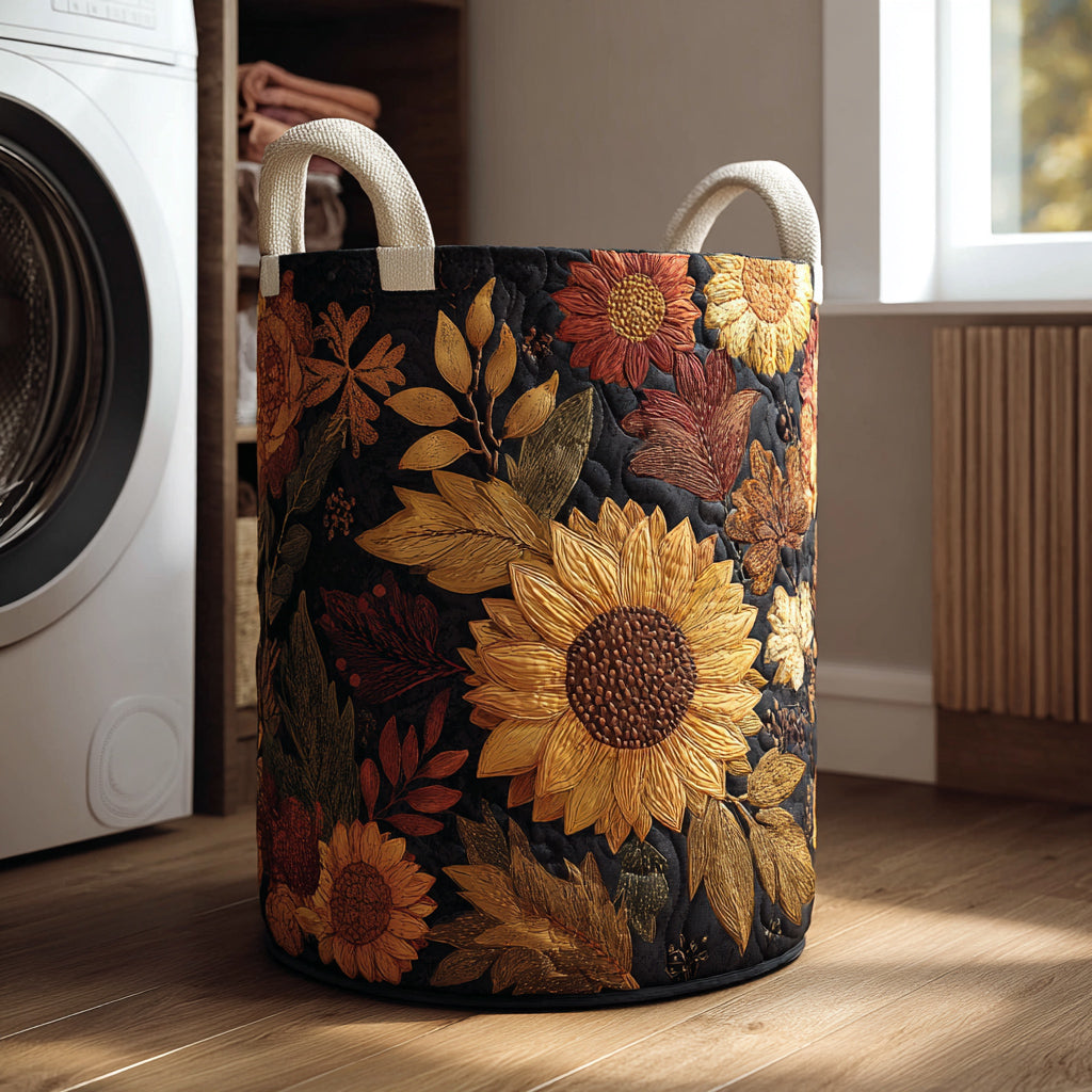 Autumn Sunflower Quilted Laundry Basket Best Clothes Hamper Best Moms Day Gifts