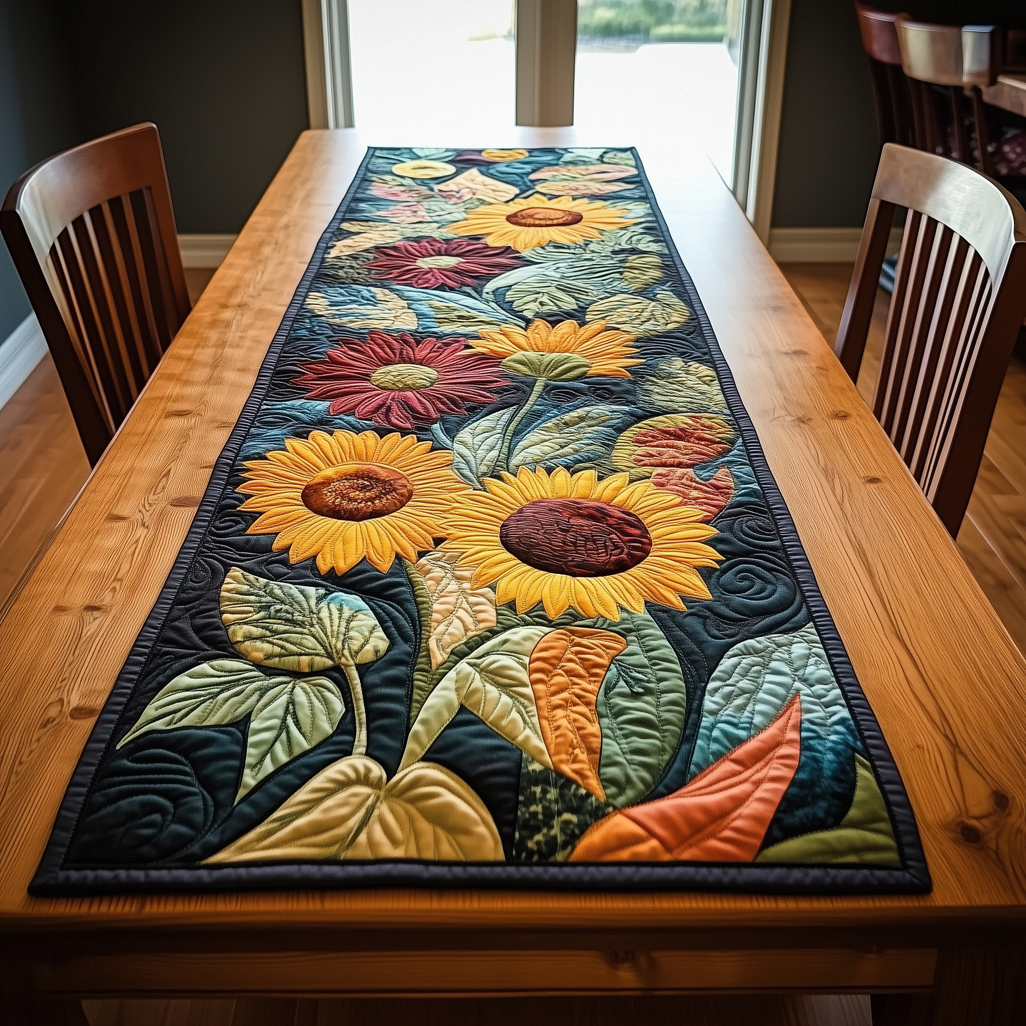 Autumn Sunflowers Quilted Table Runner Elegant Dining Table Runner Great Mother's Day Gifts