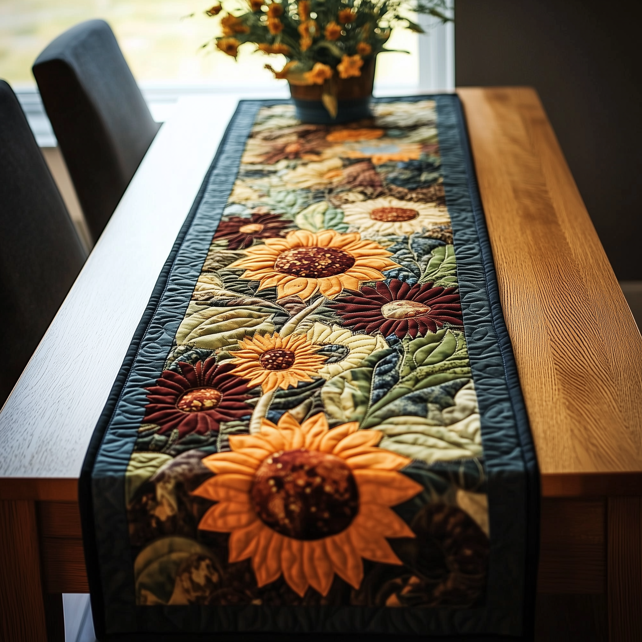 Autumn Sunflowers Quilted Table Runner Table Runner Dining Table Presents For Mom Birthday