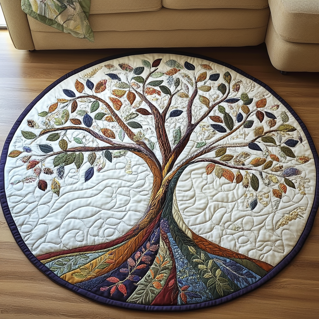 Autumn Symphony Quilted Round Mat Circle Rugs Large Tree Of Life Gifts Mother'S Day