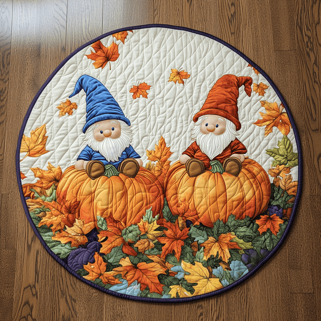 Autumn Treasures Quilted Round Mat Round Rugs Large Cute Fall Gift Ideas