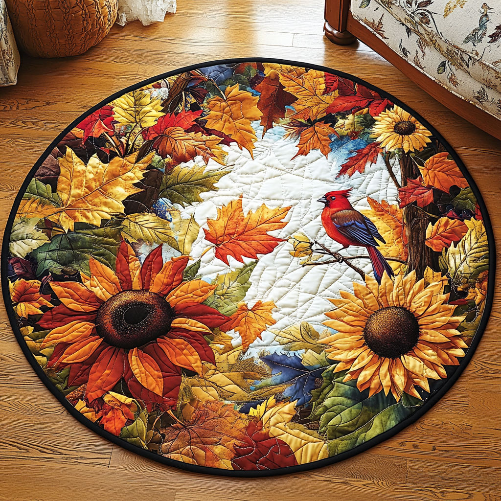 Autumn Whimsy Quilted Round Mat Circle Rugs Small Gifts For Autumn Lovers