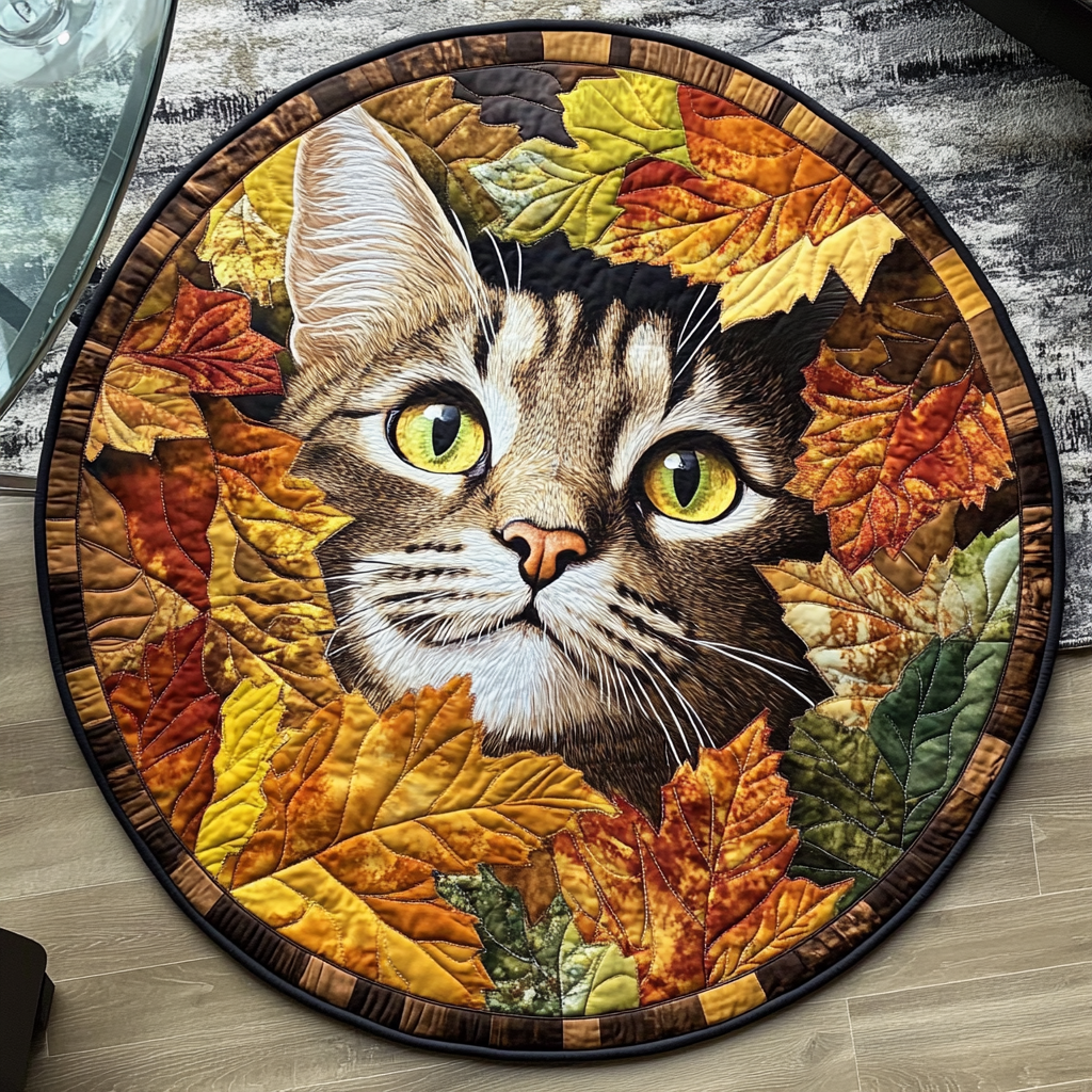 Autumn Whispers Quilted Round Mat Modern Circle Rug Good Fall Gifts
