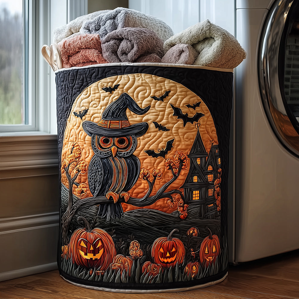 Autumn Witch Owl Quilted Laundry Basket Modern Clothes Hamper Halloween Gifts For Teens