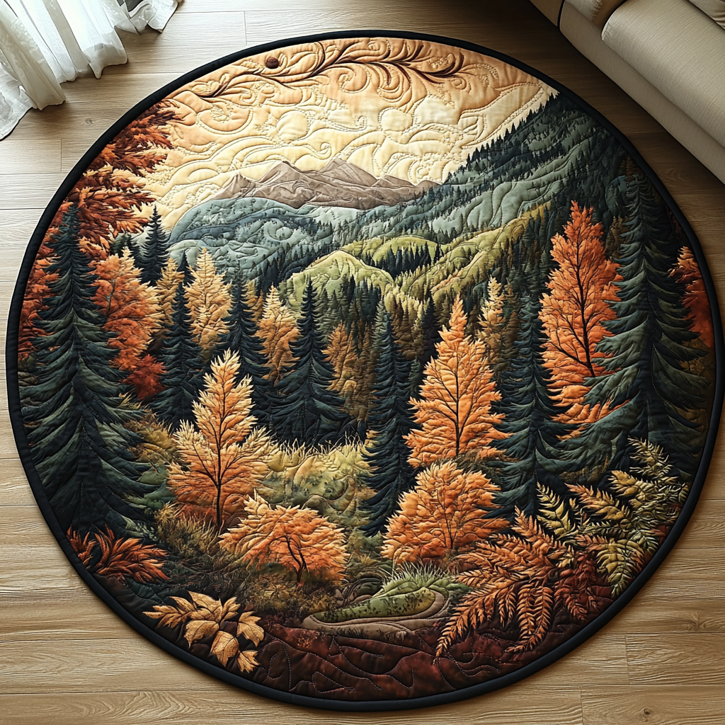 Autumn Woodland Majesty Quilted Round Mat Cool Circle Rugs Sentimental Father's Day Gifts
