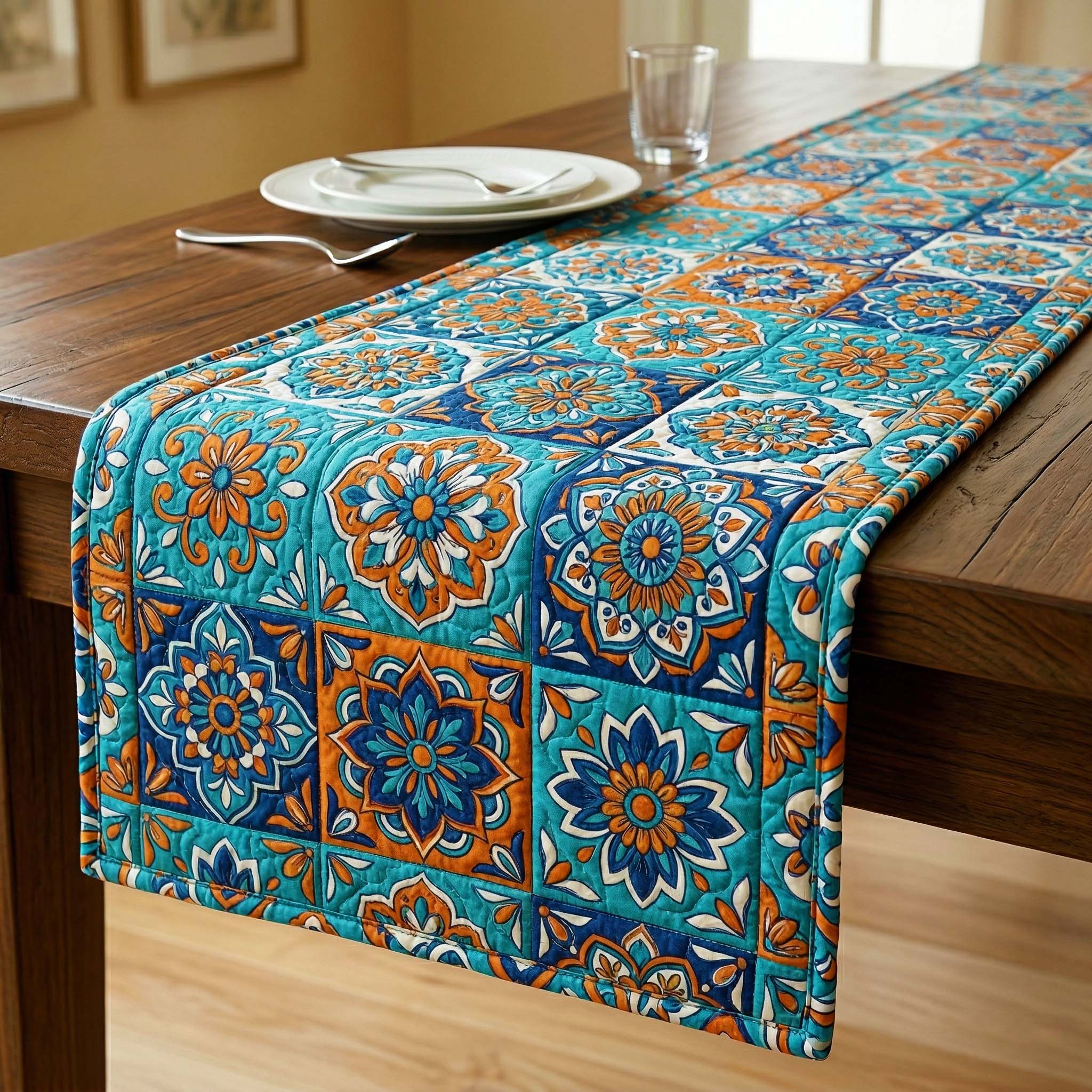 Azure Bloom Quilted Table Runner Dining Decor Mother's Day Gifts From Son