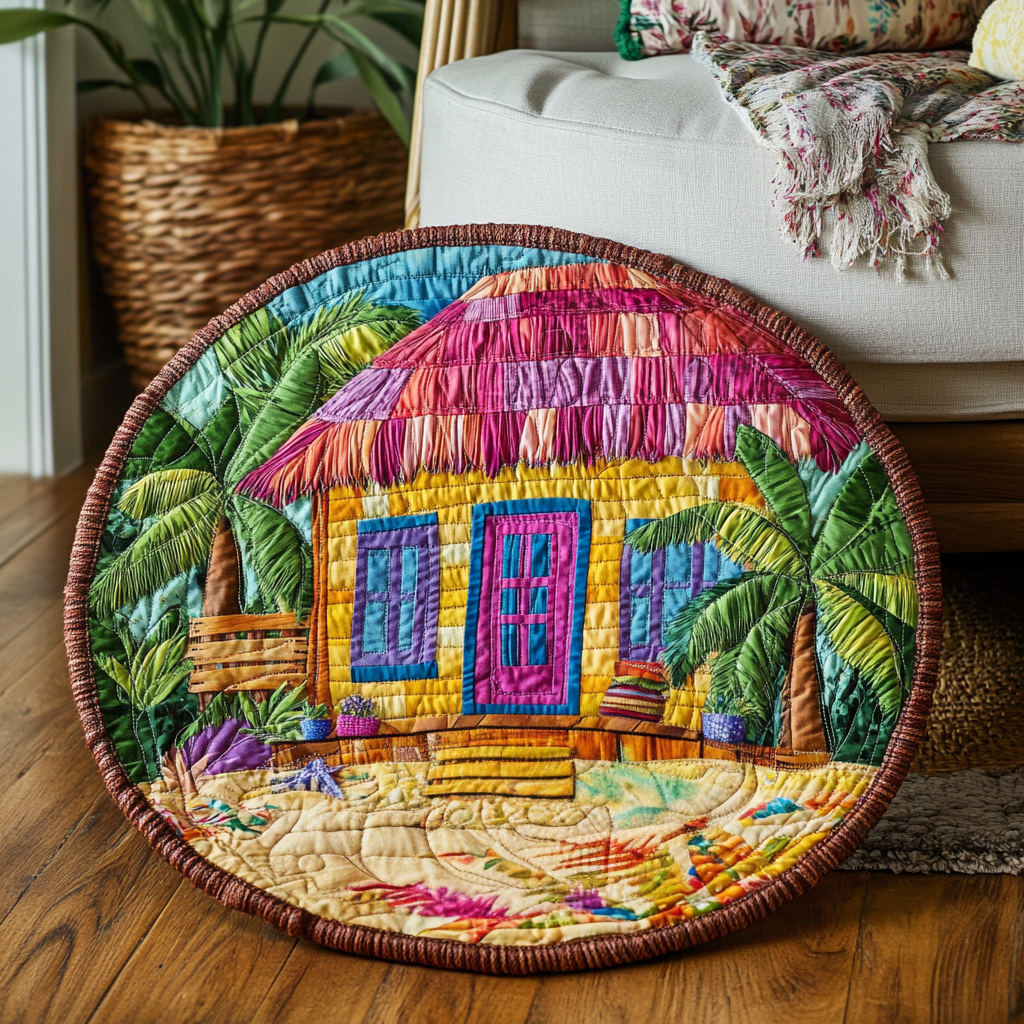 Azure Oasis Quilted Round Mat Large Round Carpet Rugs Unique Beach Gifts