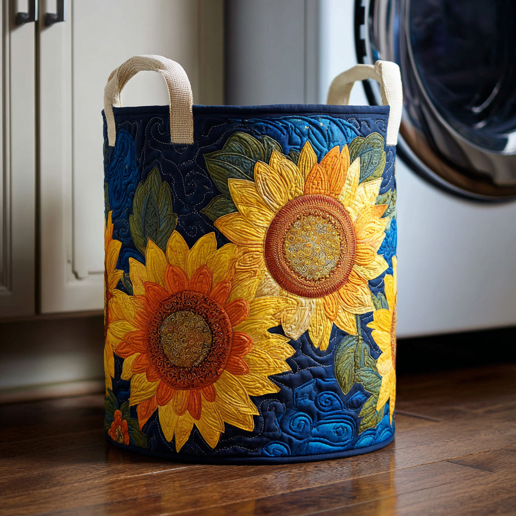 Azure Sunflower Quilted Laundry Basket Hamper Basket Mothers Day Suggestions