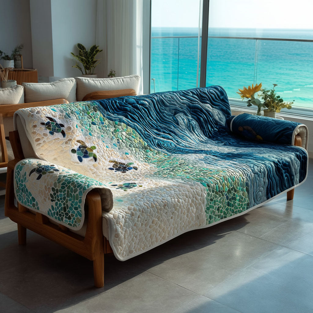 Azure Waves Turtle Quilted Sofa Cover Sofa Couch Cover Sea Turtle Gifts For Her
