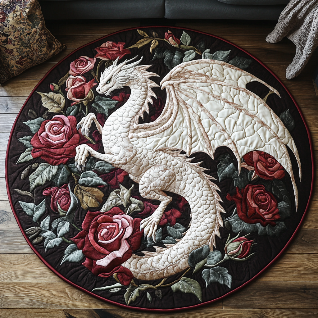 Azure Wing Quilted Round Mat Round Shape Rug Best Gift For Dragon Lovers
