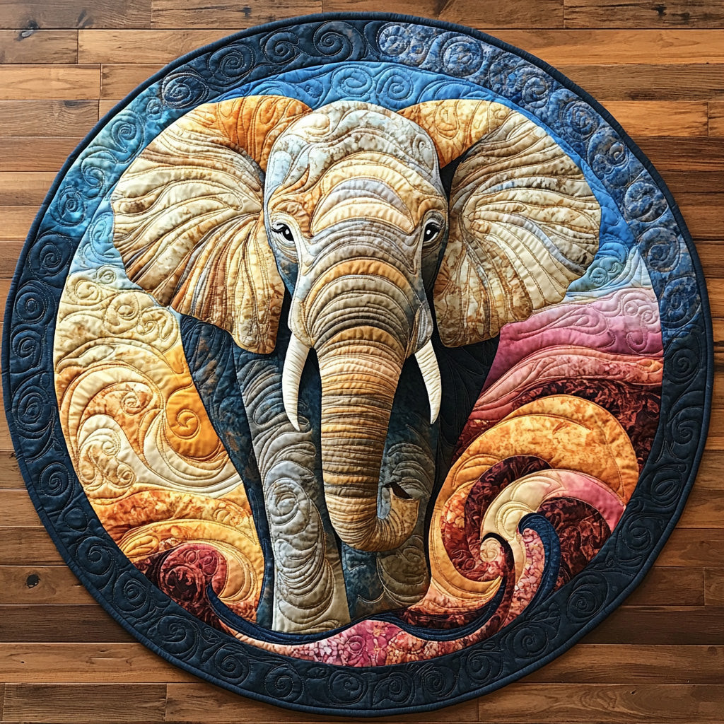 Baby Elephant Trail Quilted Round Mat Round Matts Cute Gift For Elephant Lovers
