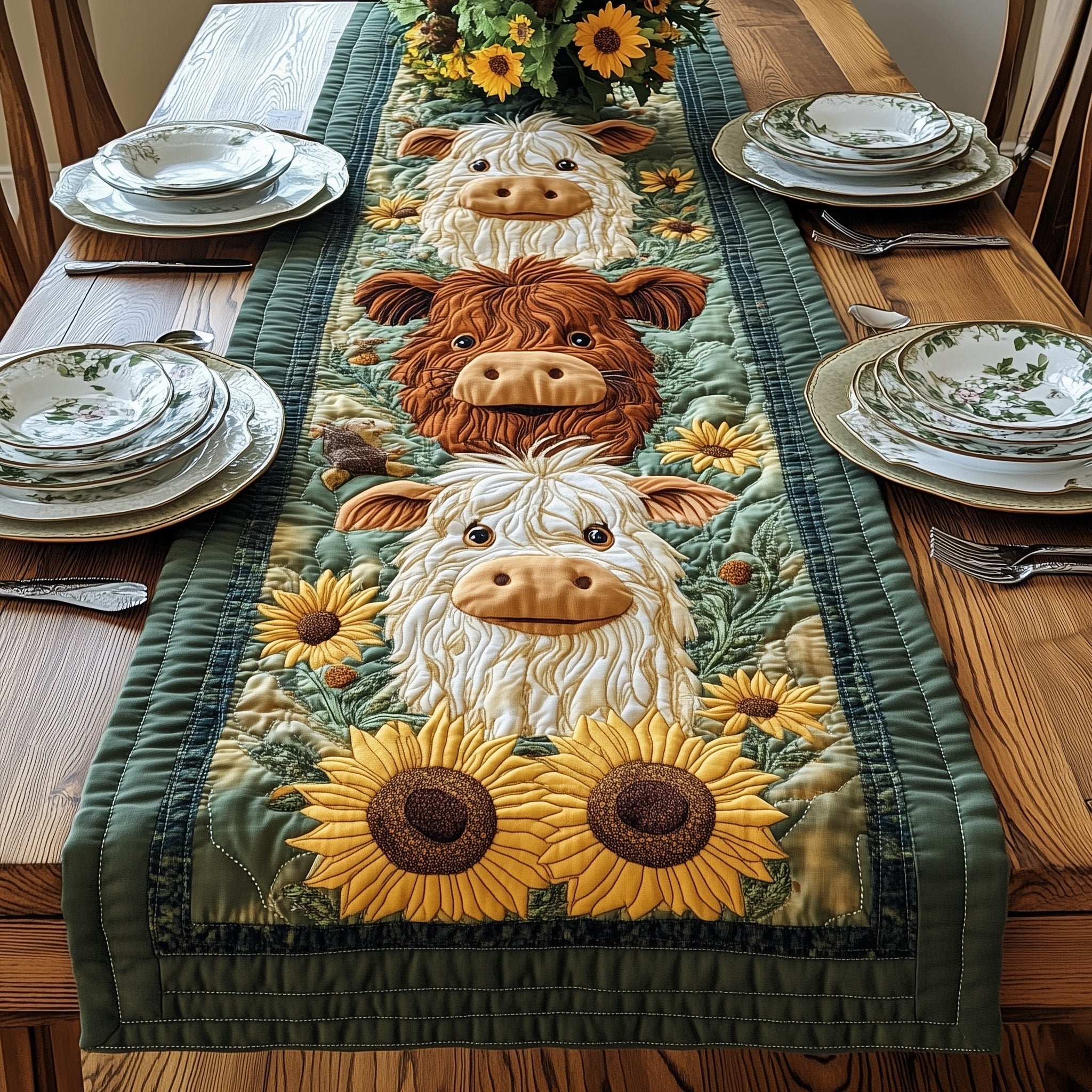 Baby Highland Cow Quilted Table Runner Kitchen Table Decor Highland Cow Gift Ideas