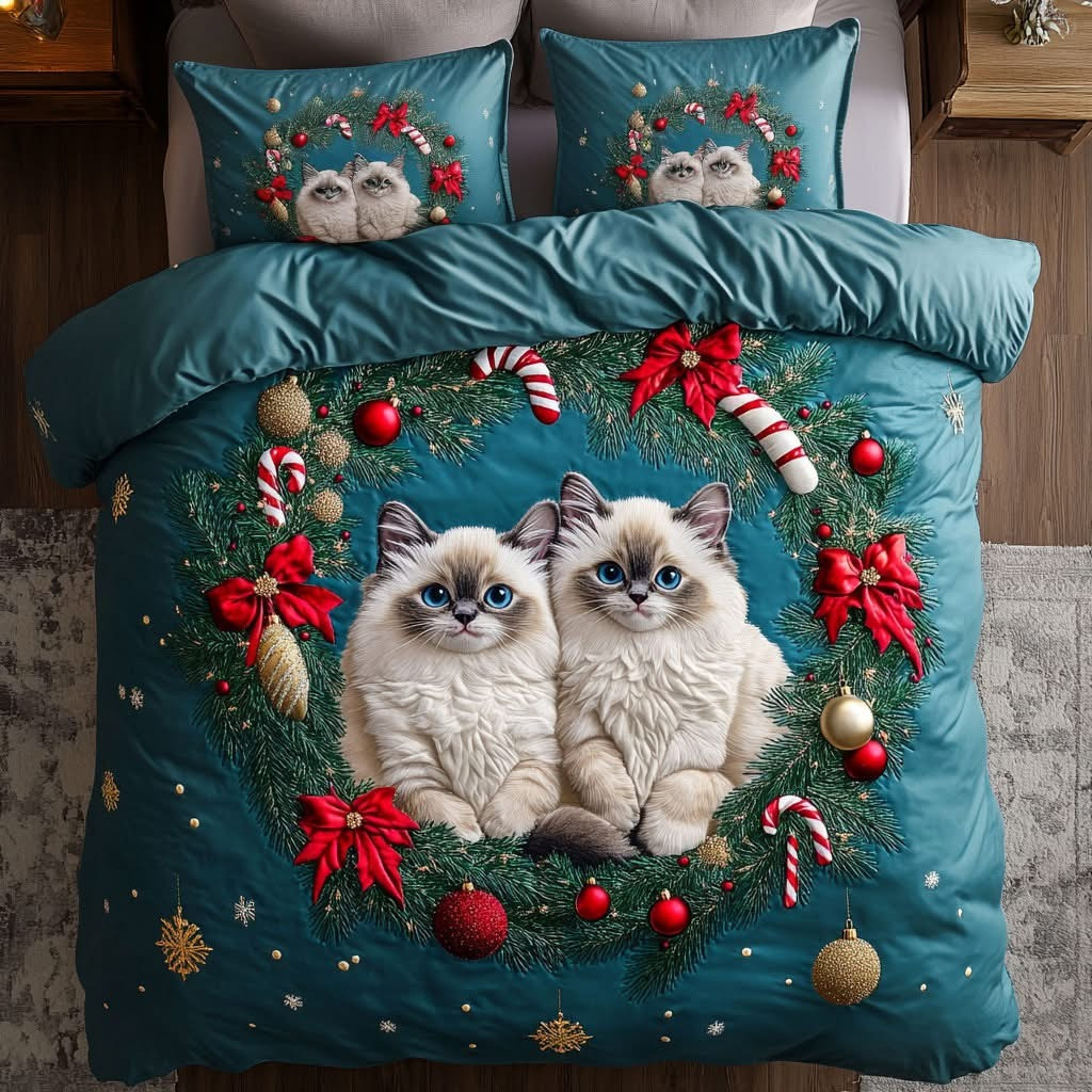 Baby Ragdoll Cat Quilted Bedding Set Cute Cat Bed Sheet Set Present Ideas For Girl