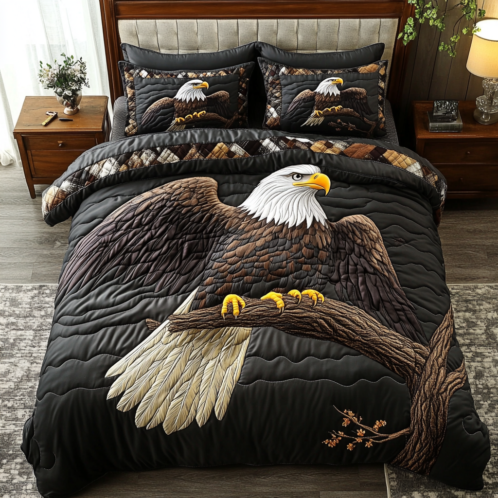Bald Eagle Freedom Quilted Bedding Set Best Comforter Sets Simple Father's Day Gift Ideas