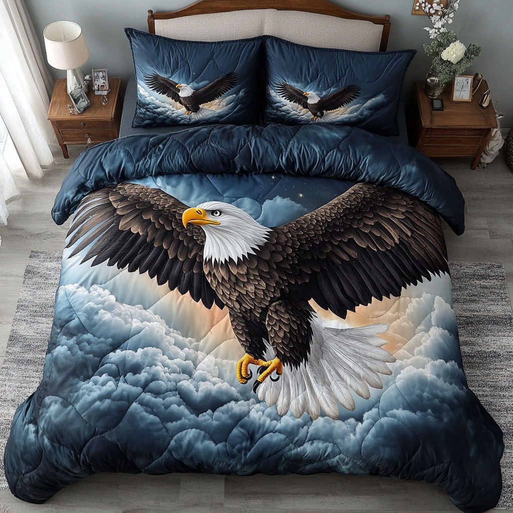 Bald Eagle Sky Quilted Bedding Set Bed Decorations Best Father's Day Gifts For Grandpa