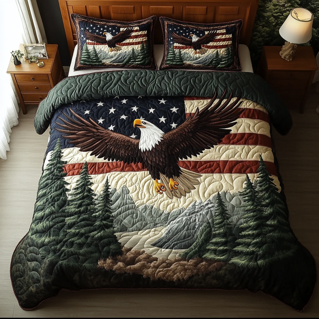 Bald Eagle Wings Quilted Bedding Set Bed Sheet Set Good Fathers Day Gifts