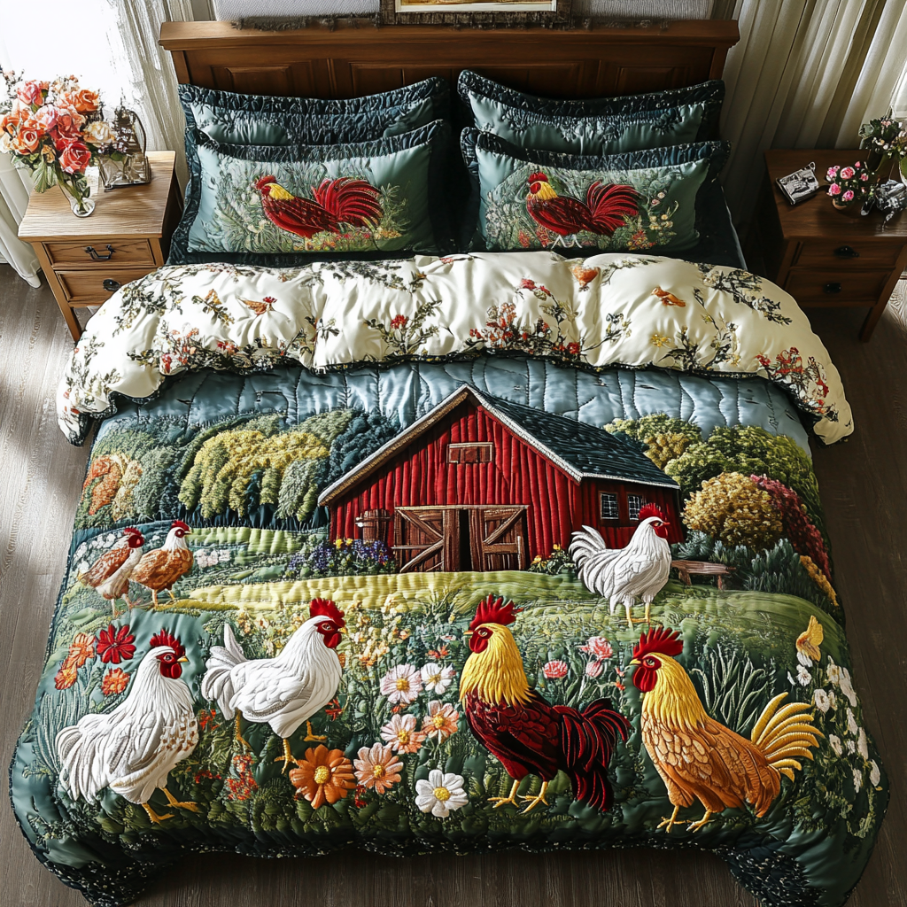 Barn Beauty Quilted Bedding Set Cool Bedroom Decor Best Gifts For Chicken Owners