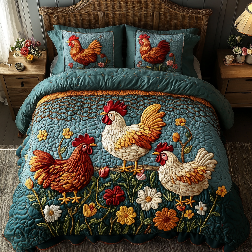 Barnyard Beauties Quilted Bedding Set Cute Sheet Sets Chicken Related Gifts