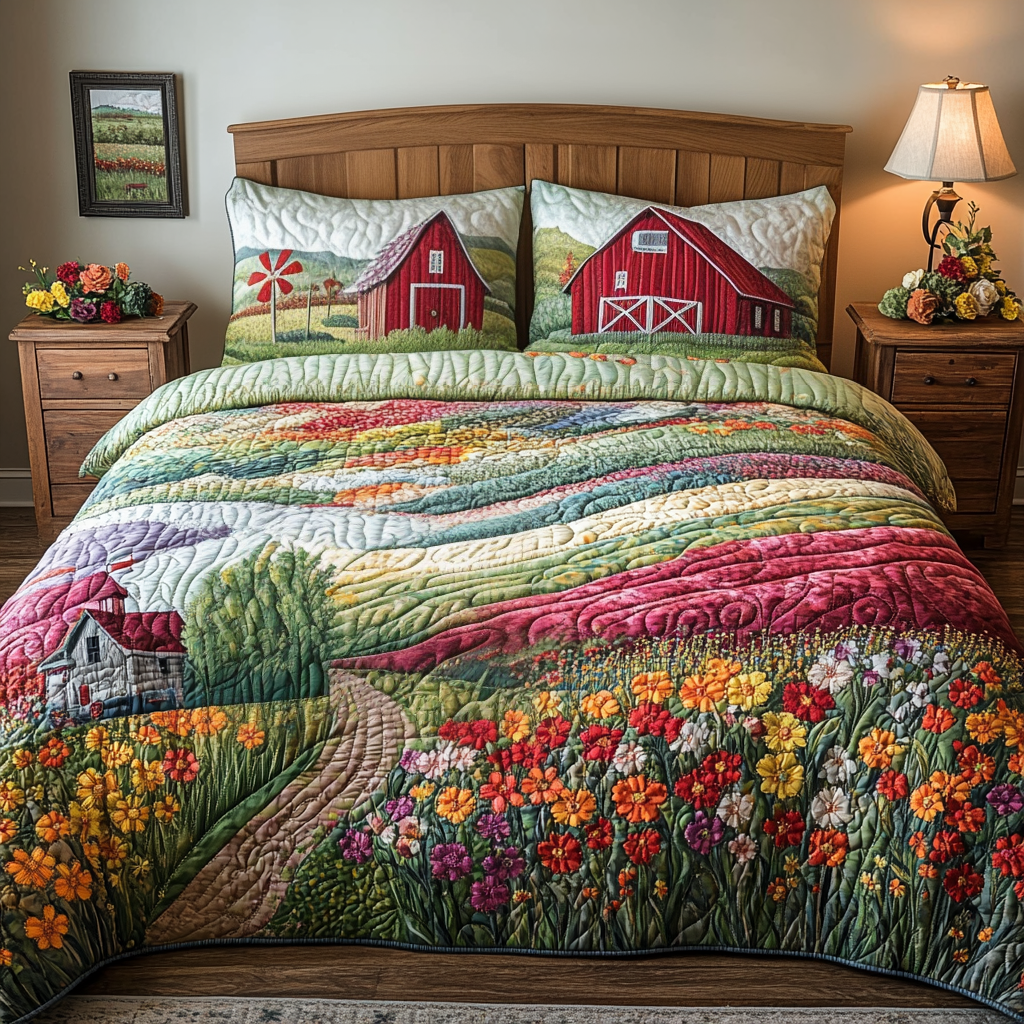 Barnyard Bliss Quilted Bedding Set Duvet Cover Sheets Presents For Farmer Dads