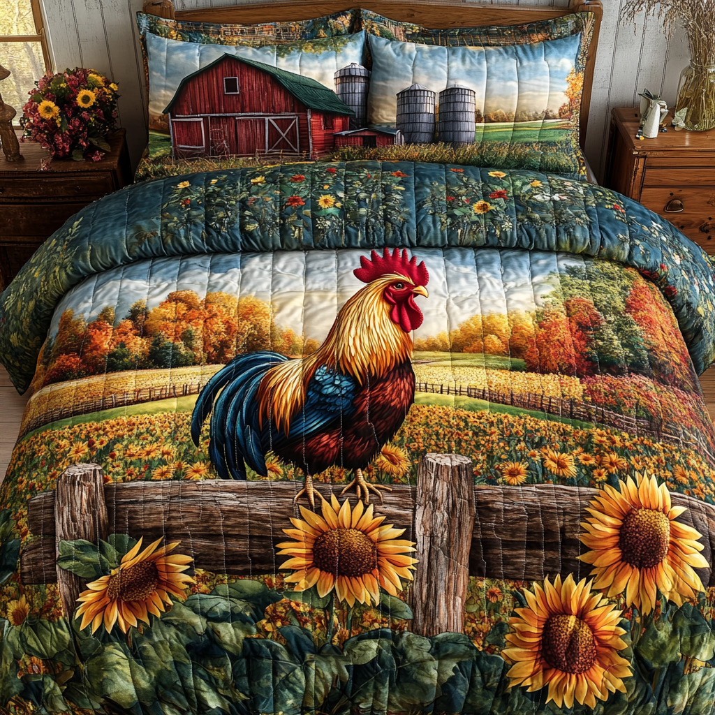 Barnyard Bliss Quilted Bedding Set Unique Bed Sheets Gifts For People With Chickens