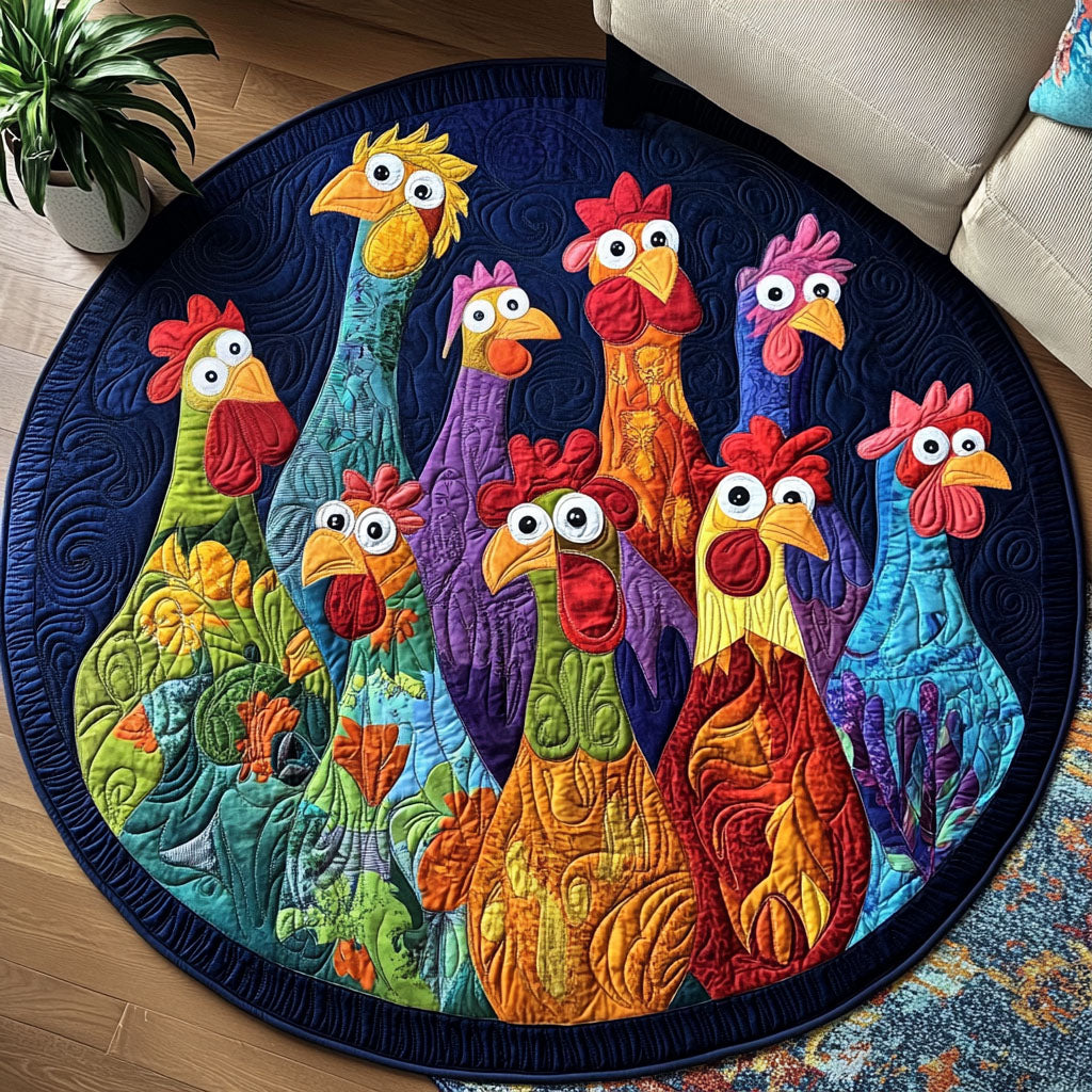 Barnyard Majesty Quilted Round Mat Modern Living Room Chicken Lover Presents