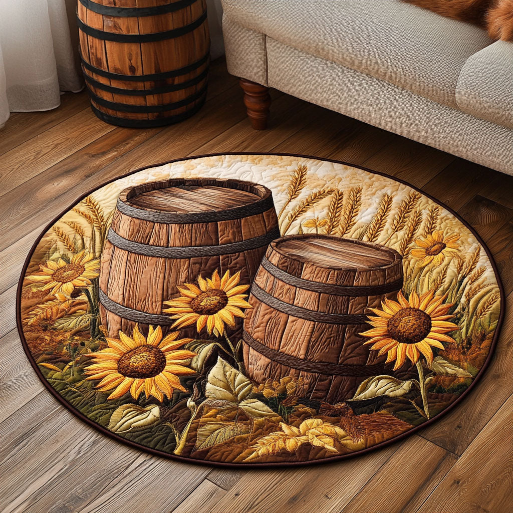 Barrel Sunflowers Field Quilted Round Mat Home And Decor Nice Birthday Gifts For Mom