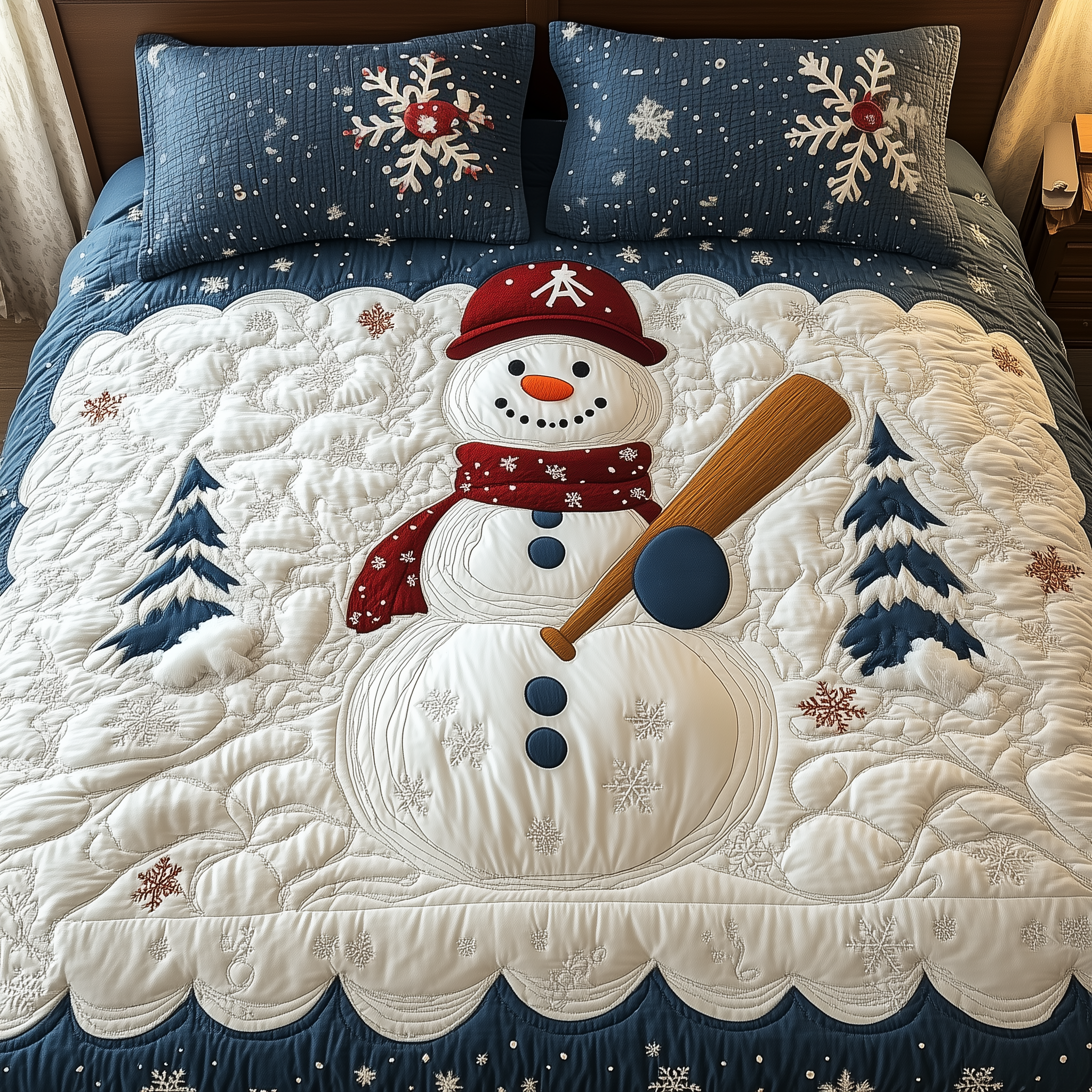 Baseball Snowman Quilted Bedding Set Christmas Duvet Christmas Present Ideas