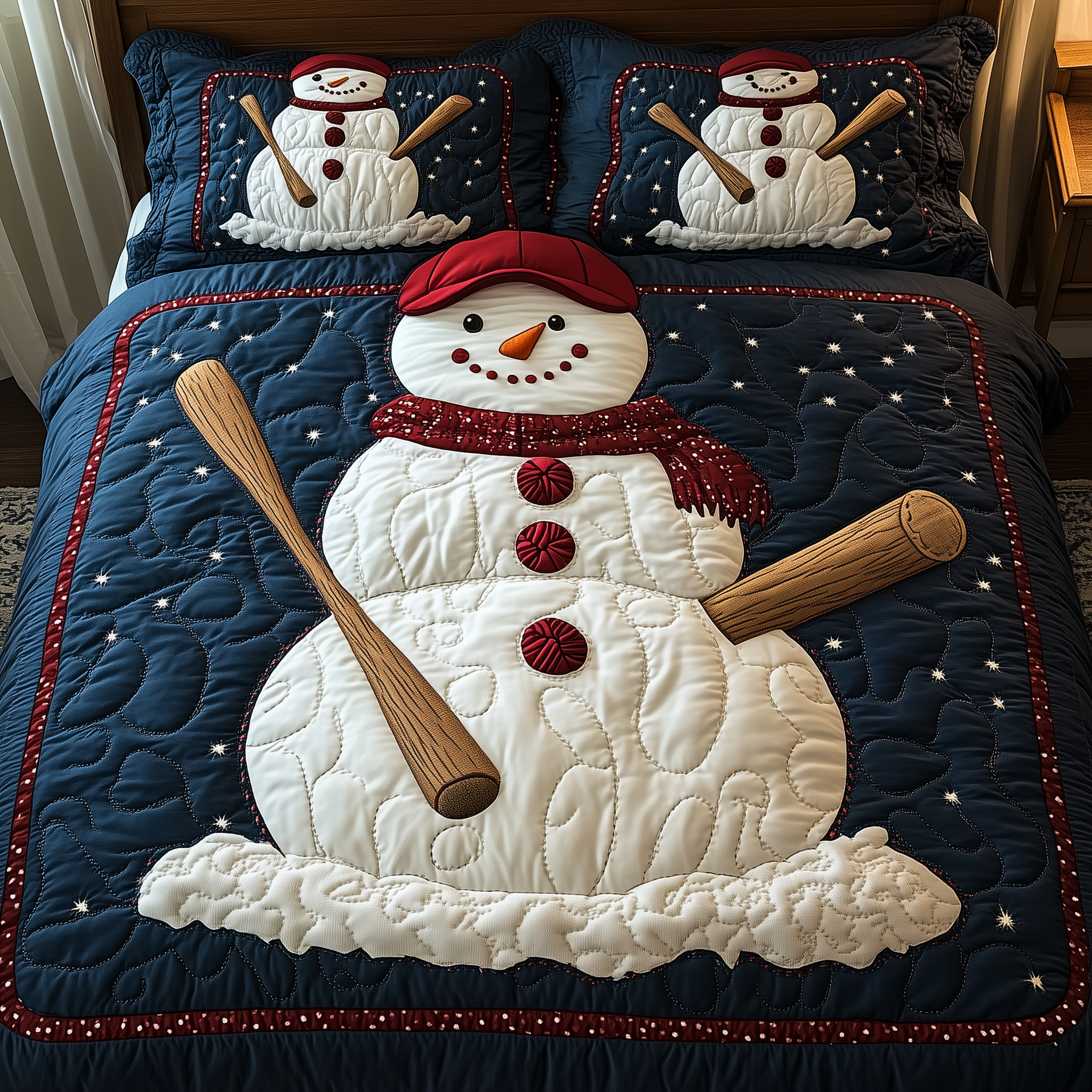 Baseball Snowman Quilted Bedding Set Christmas Sheet Set Unique Christmas Gifts 2026