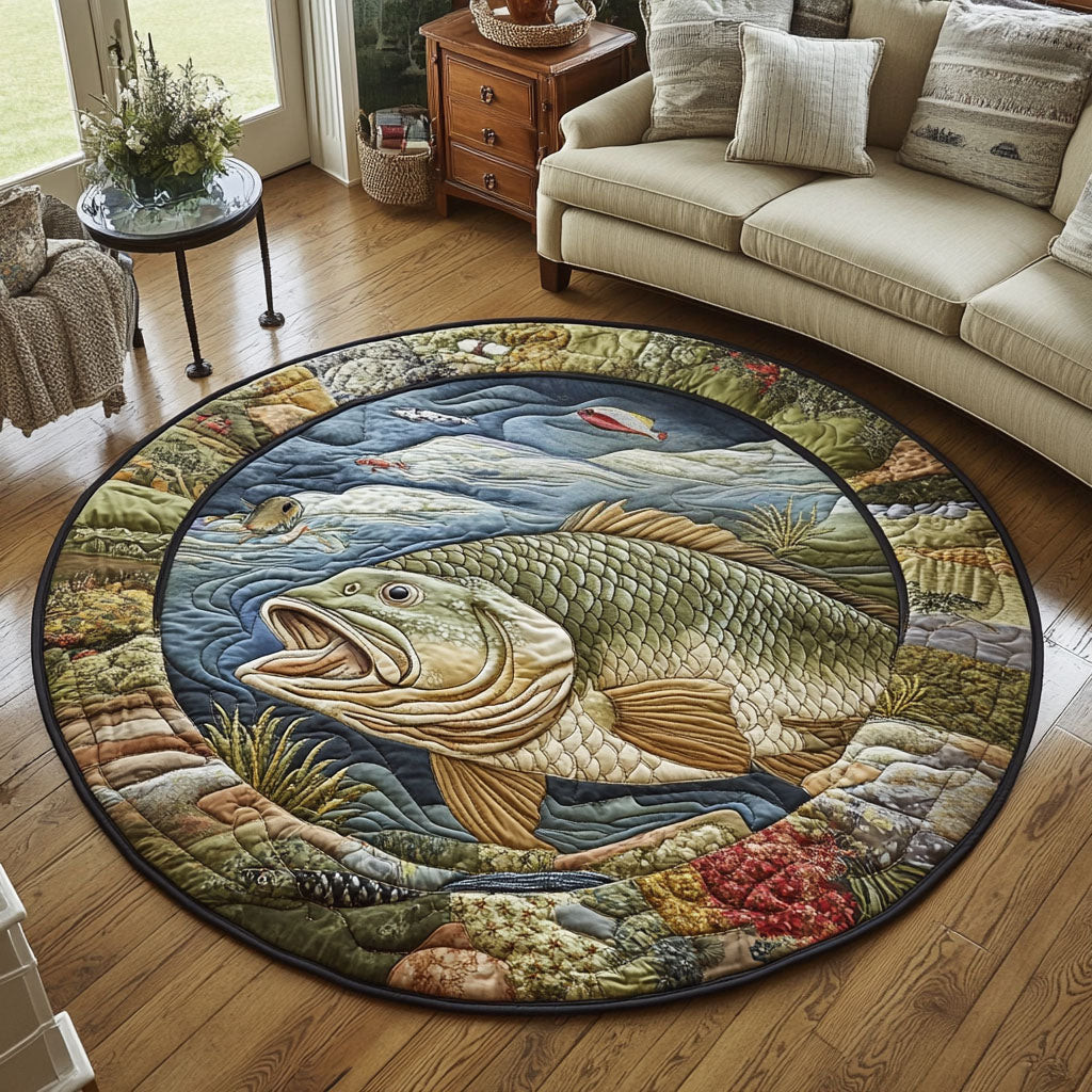 Bass by the Water Quilted Round Mat Living Decor Ideas Best Fishing Gifts
