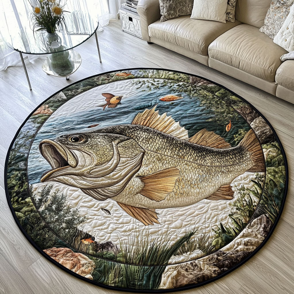 Bass on the Shore Quilted Round Mat Living Area Decor Ideas Unique Fishing Gifts