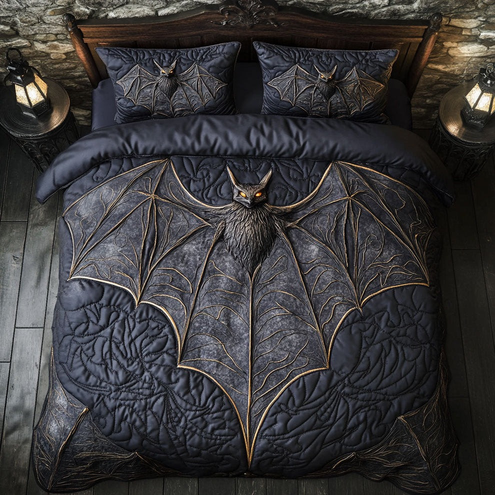 Bat Mystic Quilted Bedding Set Gothic Bedroom Decor Gifts For Halloween