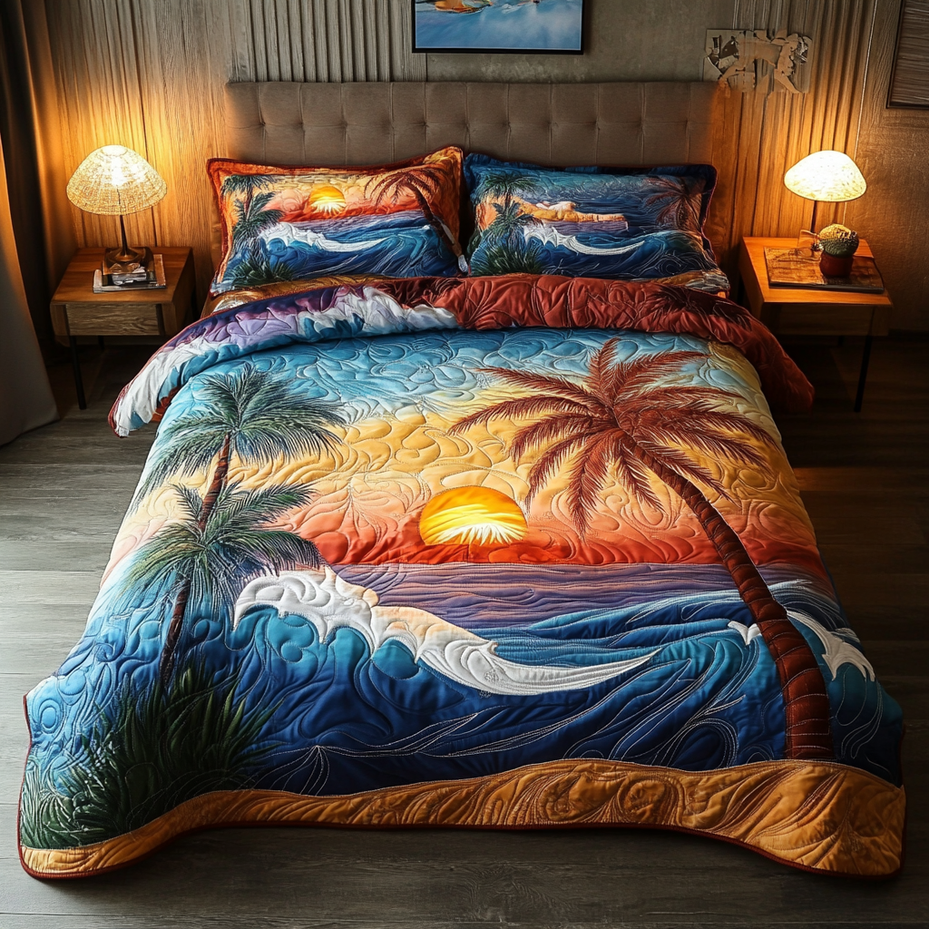 Beach Bliss Quilted Bedding Set Aesthetic Room Decor Gifts For People Who Love The Beach