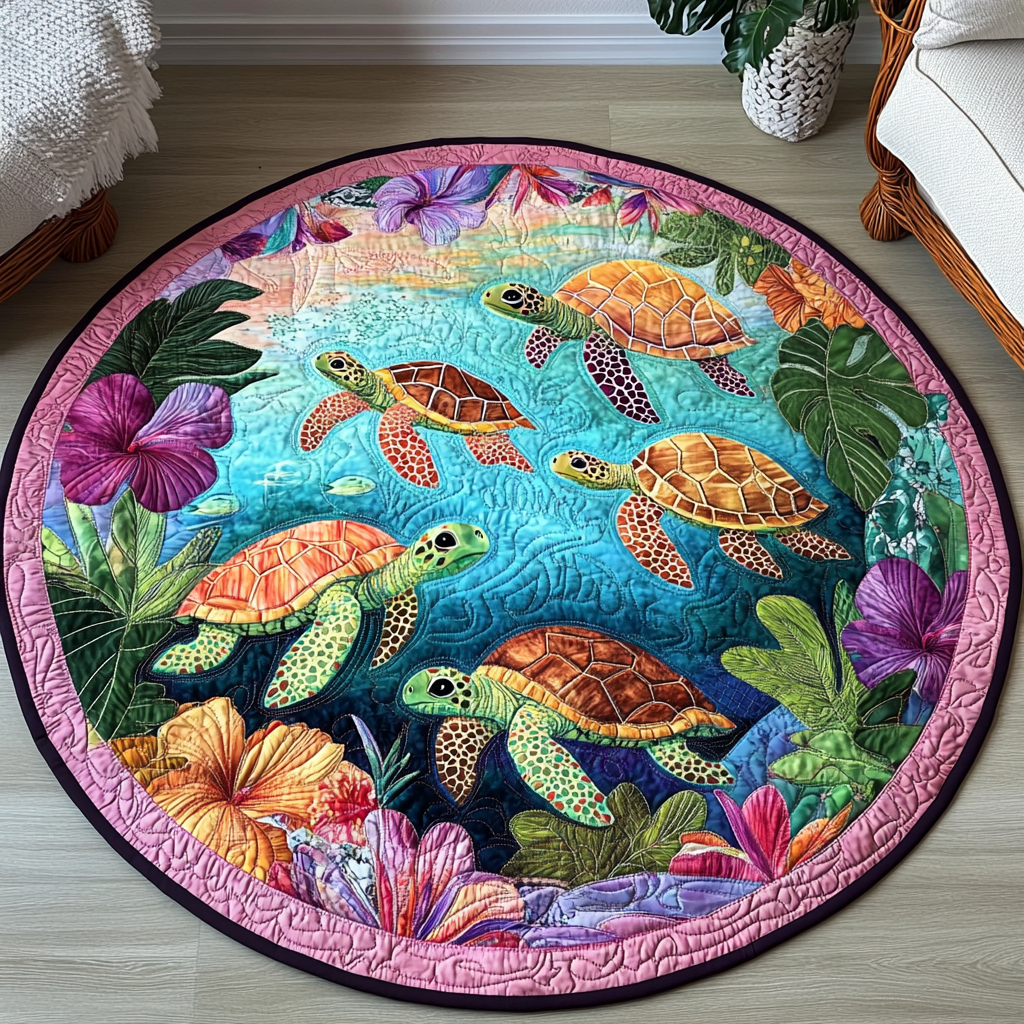 Beach Bliss Quilted Round Mat Lounge Room Decor Ideas Sea Turtle Gift Ideas