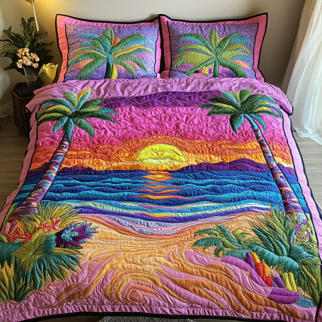 Beach Dreams Quilted Bedding Set Aesthetic Room Decor Birthday Gift Ideas For Beach Lovers