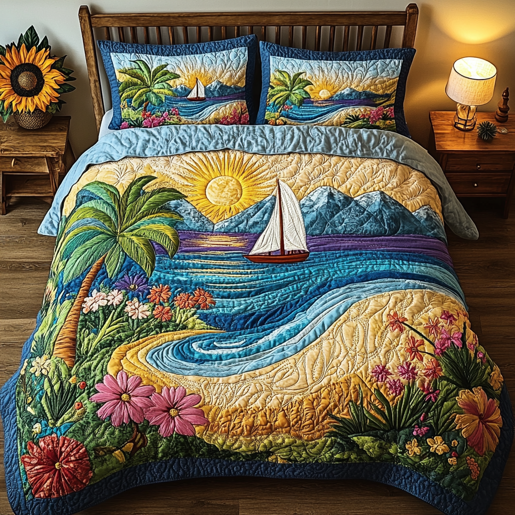 Beach Escape Quilted Bedding Set Bed Decorations Beach Vacation Gift Ideas