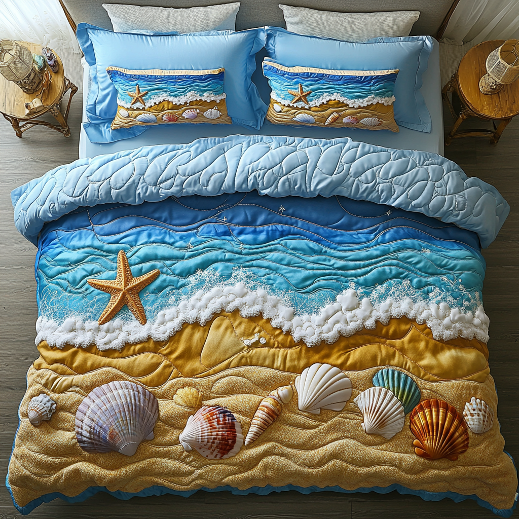 Beach Escape Quilted Bedding Set Bedroom Decor Cool Beach Gifts