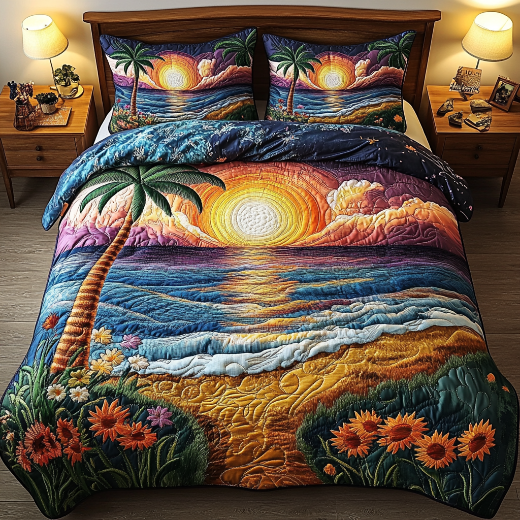 Beach Escape Quilted Bedding Set Unique Bed Sheet Set Best Gift For Beach Lover