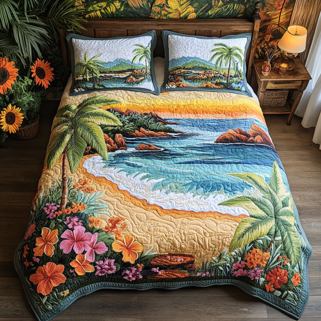 Beach Haven Quilted Bedding Set Best Bedspread Set Summer Beach Themed Stuff