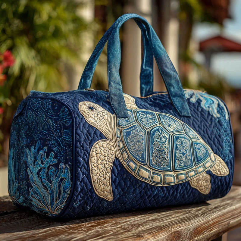 Beach Porcelain Sea Turtle Coral Pattern Quilted Duffle Bag Best Duffle Bags Gift For Him