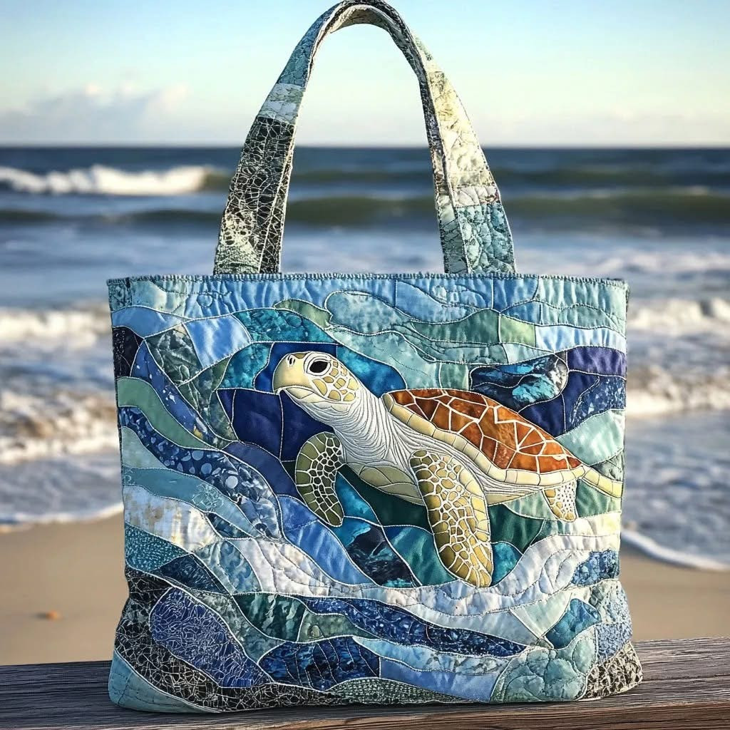 Beach Turtle And Seashell Quilted Tote Bag Versatile Beach Bag For Work Gift For Women