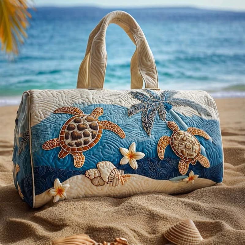 Beach Turtle Palm Tree Pattern Print Quilted Duffle Bag Colorful Bag For Travel Gift For Men