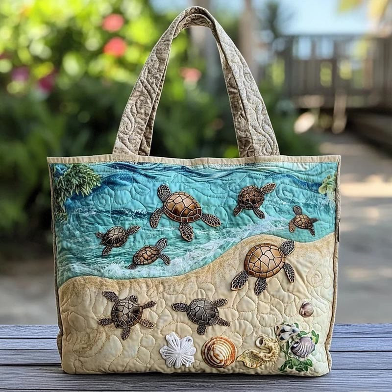 Beach Turtle Quilted Tote Bag Versatile Beach Bag For Travel Gift For Turtle Lover