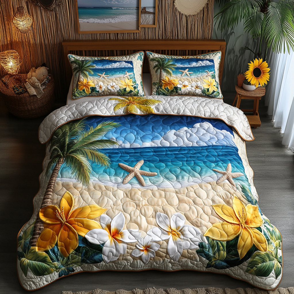 Beach Vibes Quilted Bedding Set Duvet Cover Sheets Summer Beach Gifts