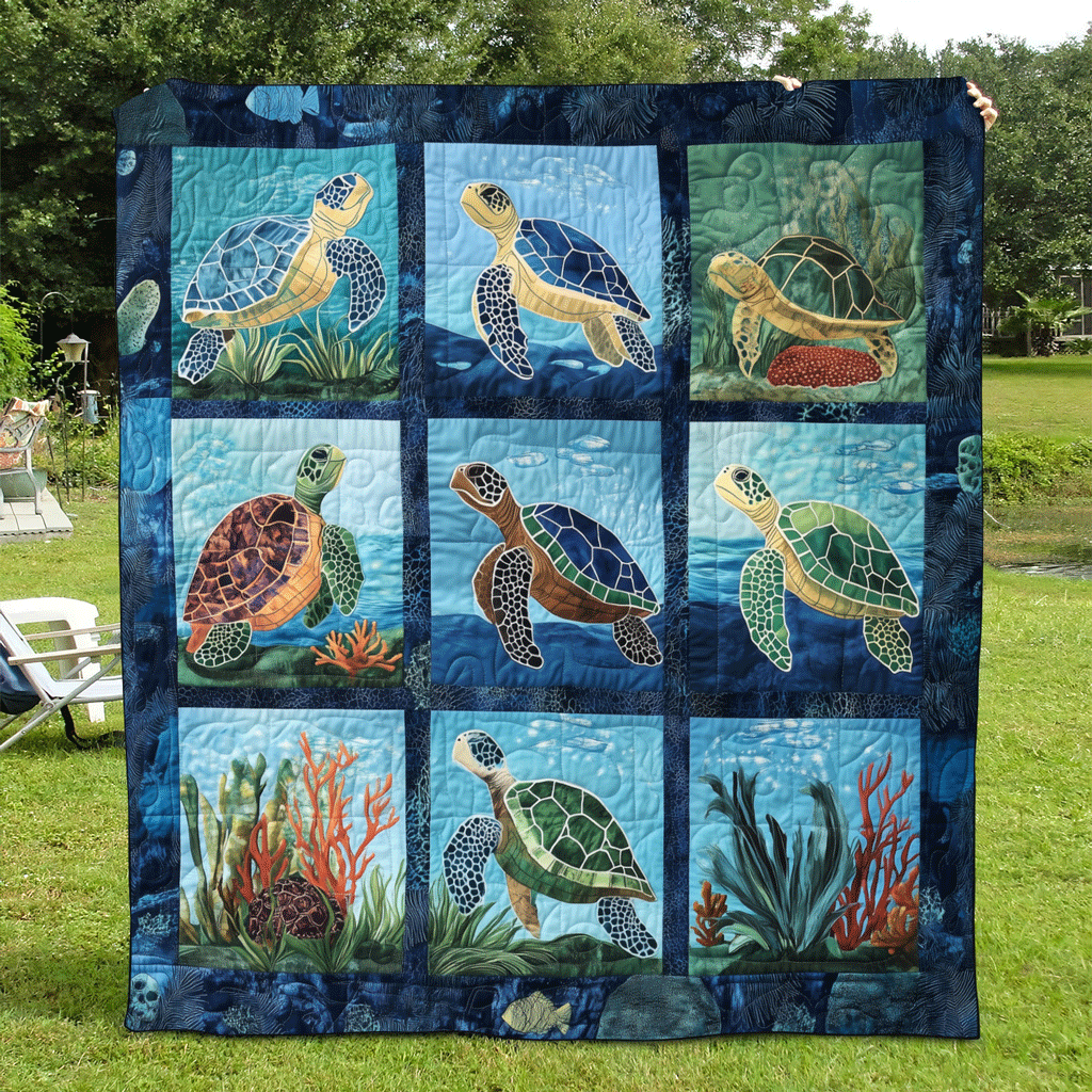 Beachfront Harmony Quilted Blanket Bedding Decor Sea Turtle Gifts For Her